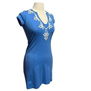 Lilly Pulitzer Brewster Blue Embroidered Short Sleeve Cotton Mini Dress XS NWOT